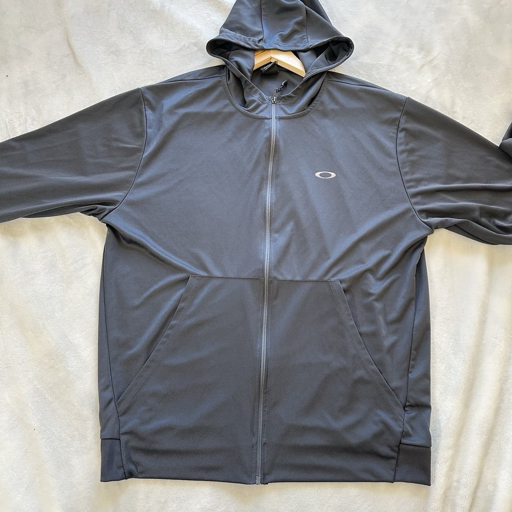 Oakley Full Zip Jacket Mens 2XL Dark Gray Hooded Hydrolix Performance Fit Logo